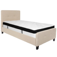 Flash Furniture HG-BMF-17-GG Tribeca Twin Size Tufted Upholstered Platform Bed in Beige Fabric with Memory Foam Mattress